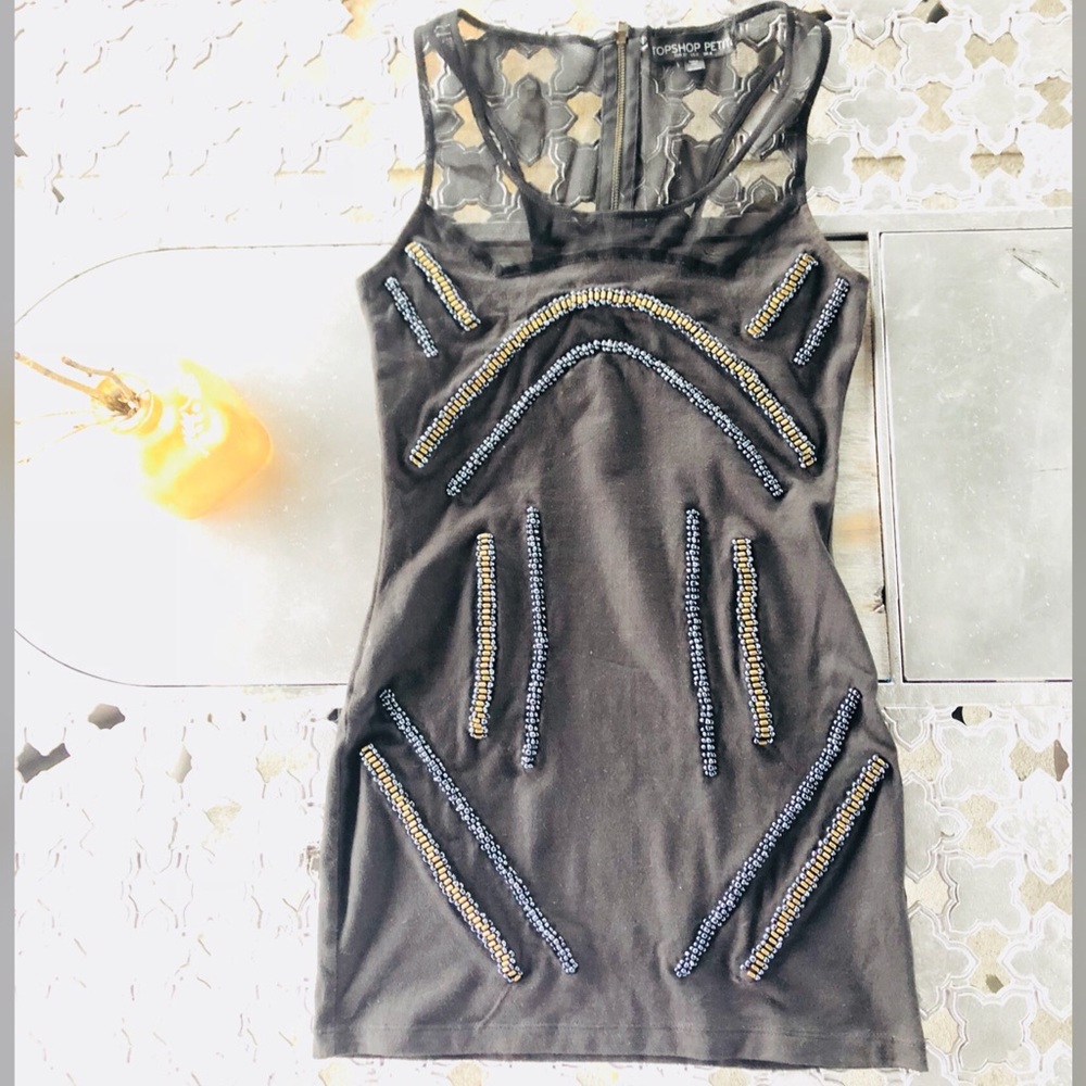 Topshop Petite Black Beaded Details Bodycon Dress